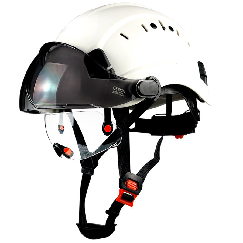 C-06 Dual-Visor Safety Helmet with Built-in Double Goggles - High-Impact ABS Shell for Construction Sites, Mountaineering & Cycling, Certification Compliant Anti-Crush Head Protection