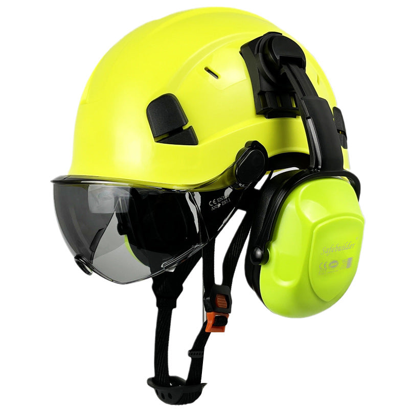 C-06 Dual-Visor Safety Helmet with Built-in Double Goggles - High-Impact ABS Shell for Construction Sites, Mountaineering & Cycling, Certification Compliant Anti-Crush Head Protection