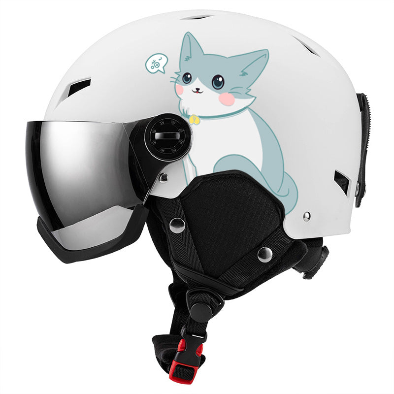 S-007G Cartoon snowboading helmets with goggle integrated skiing helmet for children and adults full size varies color  warm and cute