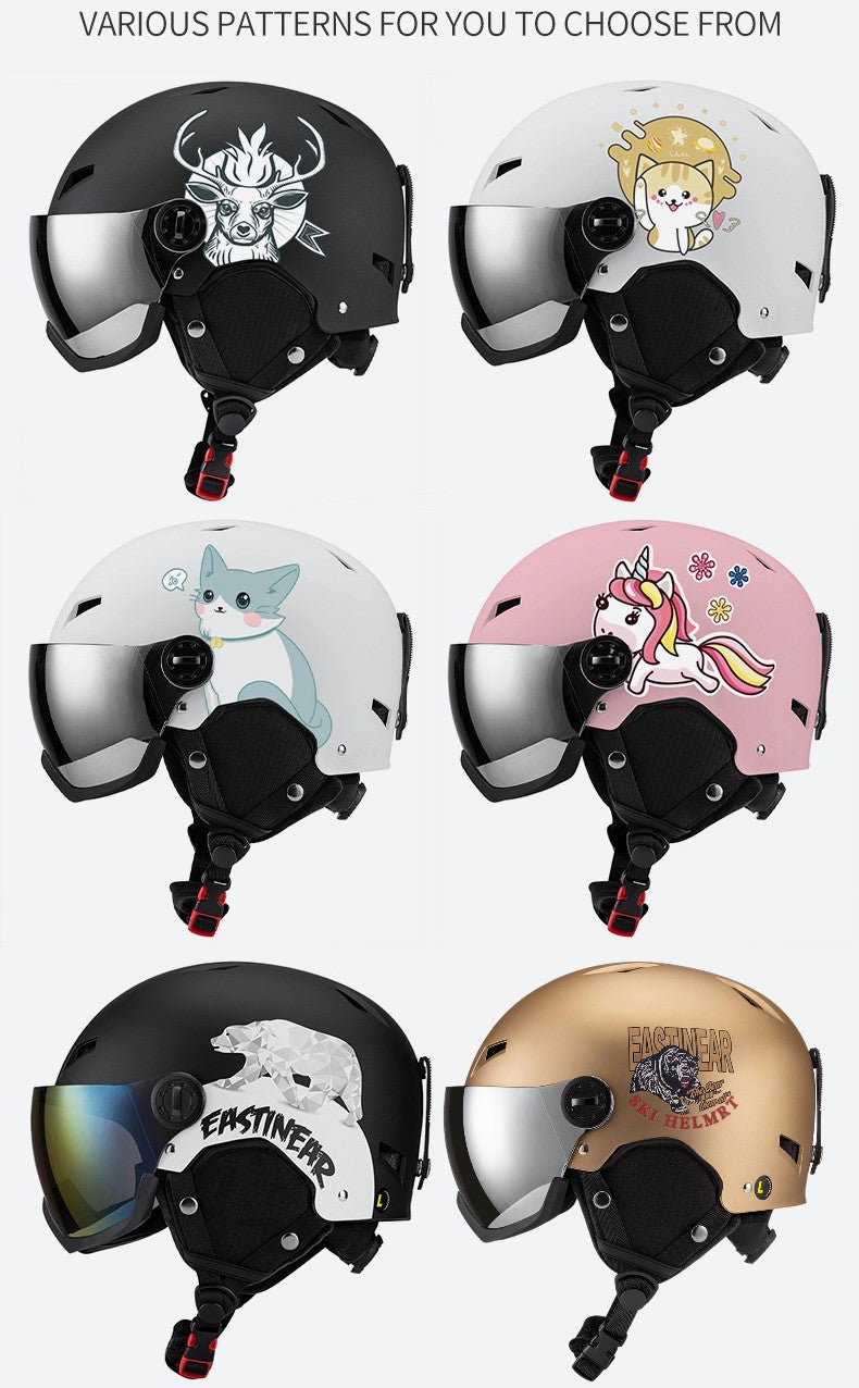 S-007G Cartoon snowboading helmets with goggle integrated skiing helmet for children and adults full size varies color  warm and cute