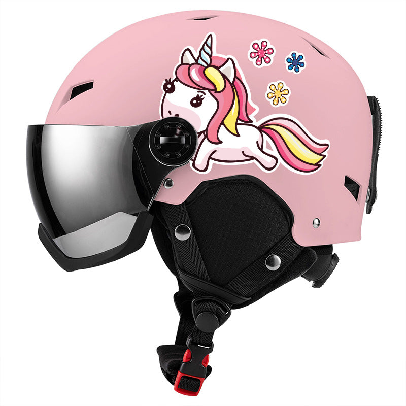 S-007G Cartoon snowboading helmets with goggle integrated skiing helmet for children and adults full size varies color  warm and cute