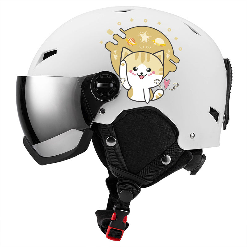 S-007G Cartoon snowboading helmets with goggle integrated skiing helmet for children and adults full size varies color  warm and cute