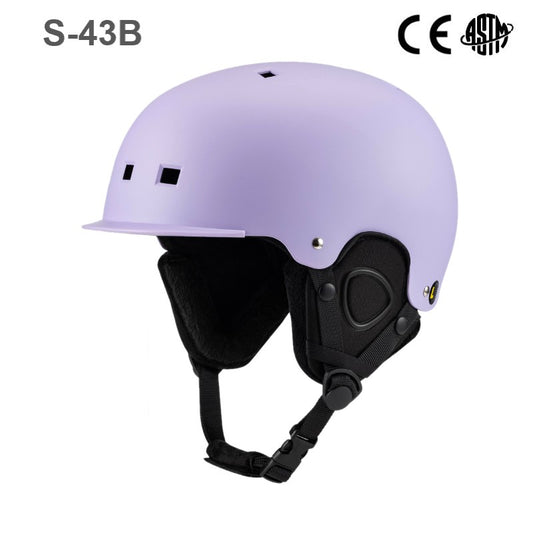 S-43B New style ski helmet with small brim for warmth, comfort, and breathability. Single and double snowboarding sports helmets for ski field safety