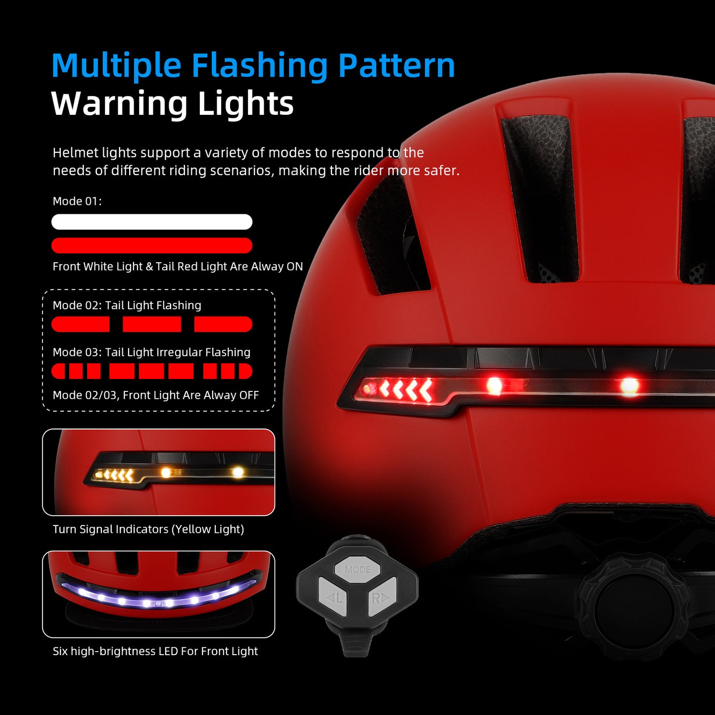 U-001 Remote control Turn signal smart helmet with front rear Lights and detachable Visor